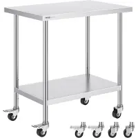 Vevor arbeidsbord i rustfritt stål 24 x 36 x 38 tommer, med 4 hjul, 3 justerbare høydenivåer, kraftig arbeidsbord for matlaging for storkjøkken, restaurant, sølvfarget