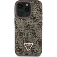 GUESS MagSafe-etui i lær 4G Triangle Strass for iPhone 16 Pro Max - Brun