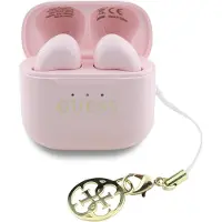 GUESS Charm True Wireless-øretelefoner med glanseffekt og klassisk logotrykk - Rosa