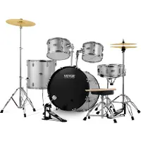 Vevor Trommesett for Voksne, 5-delt, 22-tommers komplett trommesett i full størrelse med bass-tomer, skarptromme, gulvtromme, justerbare tronstativer, cymbal, hi-hat-pedal og trommestikker, trommesett