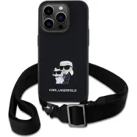 Karl Lagerfeld iPhone 15 Pro Saffiano Crossbody Metal Karl & Choupette Deksel - Svart