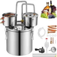 Vevor Alkoholdestillator, 13,2 gallon / 50 l rustfritt stål vannalkoldestiller med kobberspiral for rask avkjøling, dobbelt kondensatordestilleringssett med sekundær destillasjon, for vin, whisky, bra