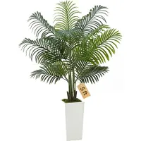 Vevor Kunstig Areca-palmetre 1524 mm, Kunstig palme tropiske planter med hvit høy plantekasse, Kunstig silkeplante i potte, Store trær for hjemmekontor, stue, innendørs, utendørs