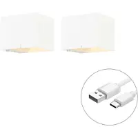 QAZQA Sett med 2 vegglamper hvit med dimmer oppladbar - Joris