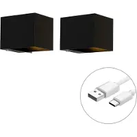 QAZQA Sett med 2 vegglamper sort med dimmer oppladbar - Joris