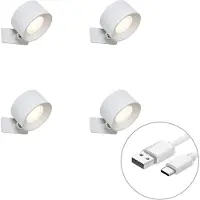 QAZQA Sett med 4 moderne vegg- og taklamper hvit inkl. LED oppladbar - Bright