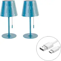 QAZQA Sett med 2 bordlamper blå inkl. LED 3-trinns dimmbar oppladbar og solcelle - Ferre