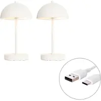 QAZQA Sett med 2 utendørs bordlamper hvit oppladbar inkl. LED 3-trinns dimbar - Keira