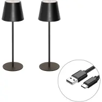 QAZQA Sett med 2 bordlamper svart med dimmer og oppladbar - Murdock