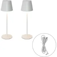 QAZQA Sett med 2 bordlamper hvite med dimmer og oppladbar - Murdock