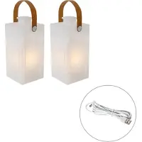 QAZQA Sett med 2 bordlamper hvit flammeeffekt oppladbar IP44 - Stard