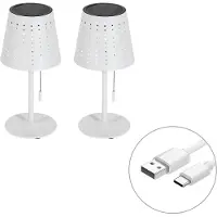 QAZQA Sett med 2 bordlamper hvite inkl. LED 3-trinns dimmbar oppladbar og solcelle - Ferre