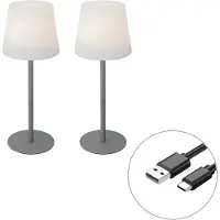 QAZQA Sett med 2 grå oppladbar bordlamper 40 cm IP54 - Jude