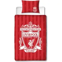 Licens Liverpool sengetøy - Rødt vendbart sengesett med logo - 140x200 cm - 100% bomulls sengetøy - Fotball sengetøy