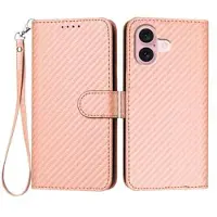 Mtp Products iPhone 16 Premium lommebokveske med stropp - karbonfiberstruktur - Karbonrosa