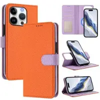 Mtp Products iPhone 16 Pro avtakbar lommebokveske med MagSafe, RFID-beskyttelse og håndrem - oransje / lilla
