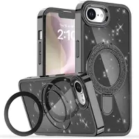 Mtp Products iPhone 16e/17e Glitter Hybrid-deksel med kickstand - MagSafe-kompatibel - Svart
