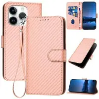 Mtp Products iPhone 15 Pro Max Premium lommebokveske med stropp - karbonfiberstruktur - Karbonrosa