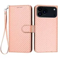 Mtp Products iPhone 17 Pro Max Premium lommebokveske med stropp - karbonfiberstruktur - Karbonrosa