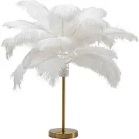 Kare Feather Palm bordlampe med fjærer, hvit