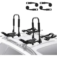 Vevor Kajakktakstativ 2 par J-Bar, Mykt takstativ Hurtigfoldbart, Toppmontert Feste, Stativ for kajakk, Surfebrett, Kano, SUP, Skibrett, Montering på bil, SUV, Lastebil, 2 Kajakker