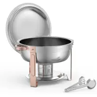 Vevor varmefat buffetsett, 5 l 4-pakning, varmefat i rustfritt stål med 4 panner i full størrelse, rund cateringvarmer med lokk, vannpanne, sammenleggbart stativ, klips, for bryllup, fester og bankett
