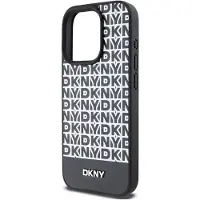 DKNY MagSafe-etui i lær med trykt mønster og metalllogo for iPhone 15 Pro - Svart