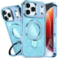 Mtp Products iPhone 17 Pro Max Glitter Hybrid-deksel med kickstand - MagSafe-kompatibel - Blå
