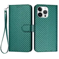 Mtp Products iPhone 16 Pro Max Premium lommebokveske med stropp - karbonfiberstruktur - Karbongrønn