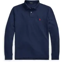 Ralph Lauren for man. 710681126038 Slim fit long sleeve pique polo shirt navy (L), Casual, Cotton