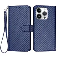 Mtp Products iPhone 16 Pro Premium lommebokveske med stropp - karbonfiberstruktur - Karbonblå