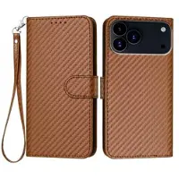 Mtp Products iPhone 17 Pro Premium lommebokveske med stropp - karbonfiberstruktur - Karbonkaffe