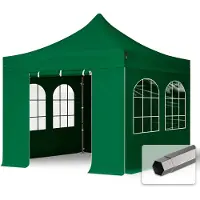 TOOLPORT 3x3 m stål, pop up partytelt, 4 sidepaneler, mørkegrønn