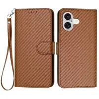 Mtp Products iPhone 17 Premium lommebokveske med stropp - karbonfiberstruktur - Karbonkaffe