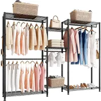 Vevor klesstativ, kraftig garderobe, 7 justerbare klesstativer med stålramme, 385,5 kg lastekapasitet klesstativ med 4 opphengsstenger for soverom, klesbutikk, gang