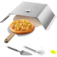 Vevor pizzaovnssett, grillpizzaovn i rustfritt stål, pizzabakersett for de fleste 22" kullgriller, grillpizzaovnssett inkludert pizzakammer, 13" rund pizzastein, 10 x 11,8 tommer pizzaskli