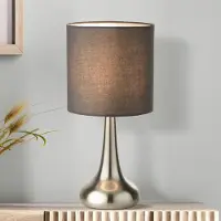 Searchlight Bordlampe Neraiah, grå/sølv, tekstil, 34 cm, dimbar