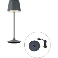 QAZQA Bordlampe mørkegrå inkl. LED IP65 oppladbar med ladestasjon - Bass