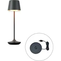 QAZQA Bordlampe svart inkl. LED IP65 oppladbar med ladestasjon - Treble