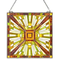 Vevor Glassmaleri, 501 x 527 mm, hengende vinduspanel i Tiffany-stil med kjetting, stort vertikalt rektangulært glass, vintage tradisjonelt kunsthåndverk for kjøkkeninnredning