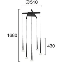 VIOKEF LED-hengelampe Rina, svart/klar, Ø 51 cm, metall, 5 lyskilder