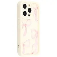Mtp Products iPhone 15 Pro Max Stilig støtsikkert TPU-deksel med forhøyede kanter - Hvit / stor sløyfe
