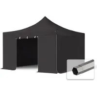 TOOLPORT 4x4 m stål, pop up partytelt, 4 sidepaneler, svart