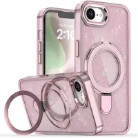 Mtp Products iPhone 16e/17e Glitter Hybrid-deksel med kickstand - MagSafe-kompatibel - Rosa