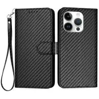 Mtp Products iPhone 16 Pro Premium lommebokveske med stropp - karbonfiberstruktur - karbon svart