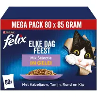 Felix Megapack Latz "As good as it looks" poser 80 x 85 g - Kjøttmiks 2 (Storfe, Kylling, Tunfisk, Sei)
