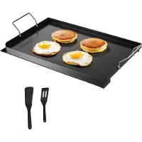 Vevor karbonstålsteke, 24x16 tommers universal flat topp rektangulær plate, gassgrillsteke for BBQ grill, teppanyaki, bærbart familiekokekar med håndtak, for camping, tailgating-fest
