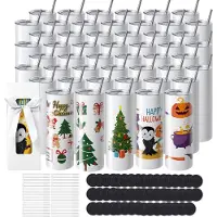 Vevor 50-paknings rette sublimeringsbeholdere, 20 oz blank tumbler i bulk, rustfritt stål doble veggglass med sugerør, lokk, børste, bunn, krympepapir, gaveeske, for varmepress og varmeoverføring