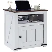 Vevor Farmhouse-endebord, firkantet nattbord med USB-porter og stikkontakter, 3-etasjes sidebord med oppbevaringsskap, ideell for stue, soverom, kontor, hvit