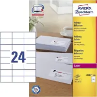 Avery Adresseetiketter, L7181-100, 70 x 37 mm, 24 pr. ark, 100 ark